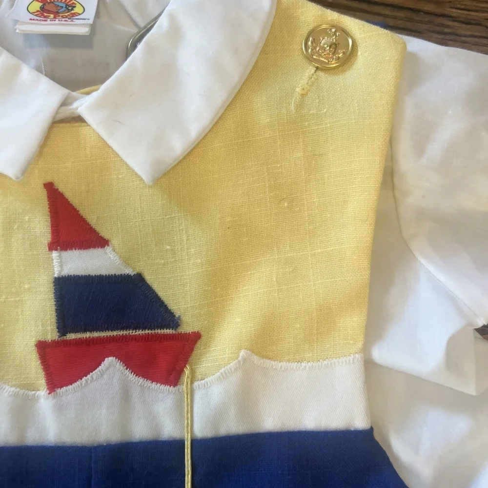 Vintage Winnie The Pooh Romper‎ 3T Blue Yellow White Sail Nautical USA Made
